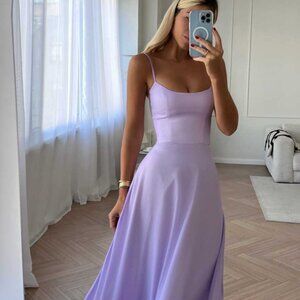 Flounce Bustier Midi Dress - Post Meridiem - Lavender - Small
